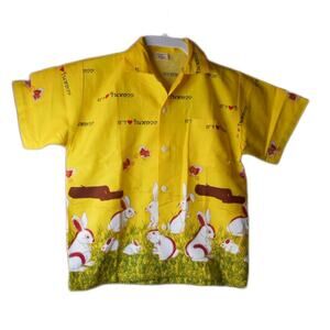 R&K Kids Medium Shirt Rabbits Thailand Yellow Button Down